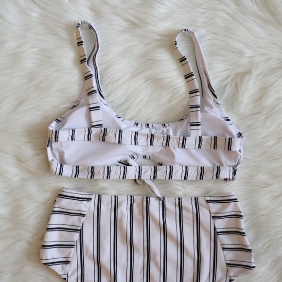 NWT Black & White Stripe High Waist Bikini Set Size Small - Picture 6 of 8
